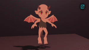 Animation of a stylized imp flying in place 